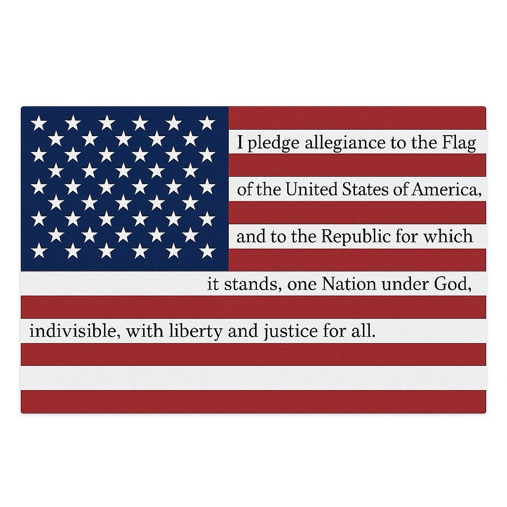 American Flag With The Pledge Of Allegiance Sticker Freedom 4” Wide X 2.6” Tall