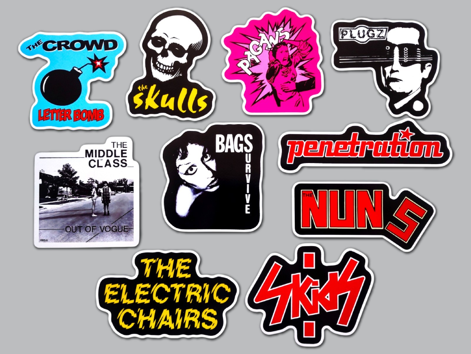 Punk Sticker Pack (QTY 10) SET 33 crowd plugz penetration nuns skids skulls