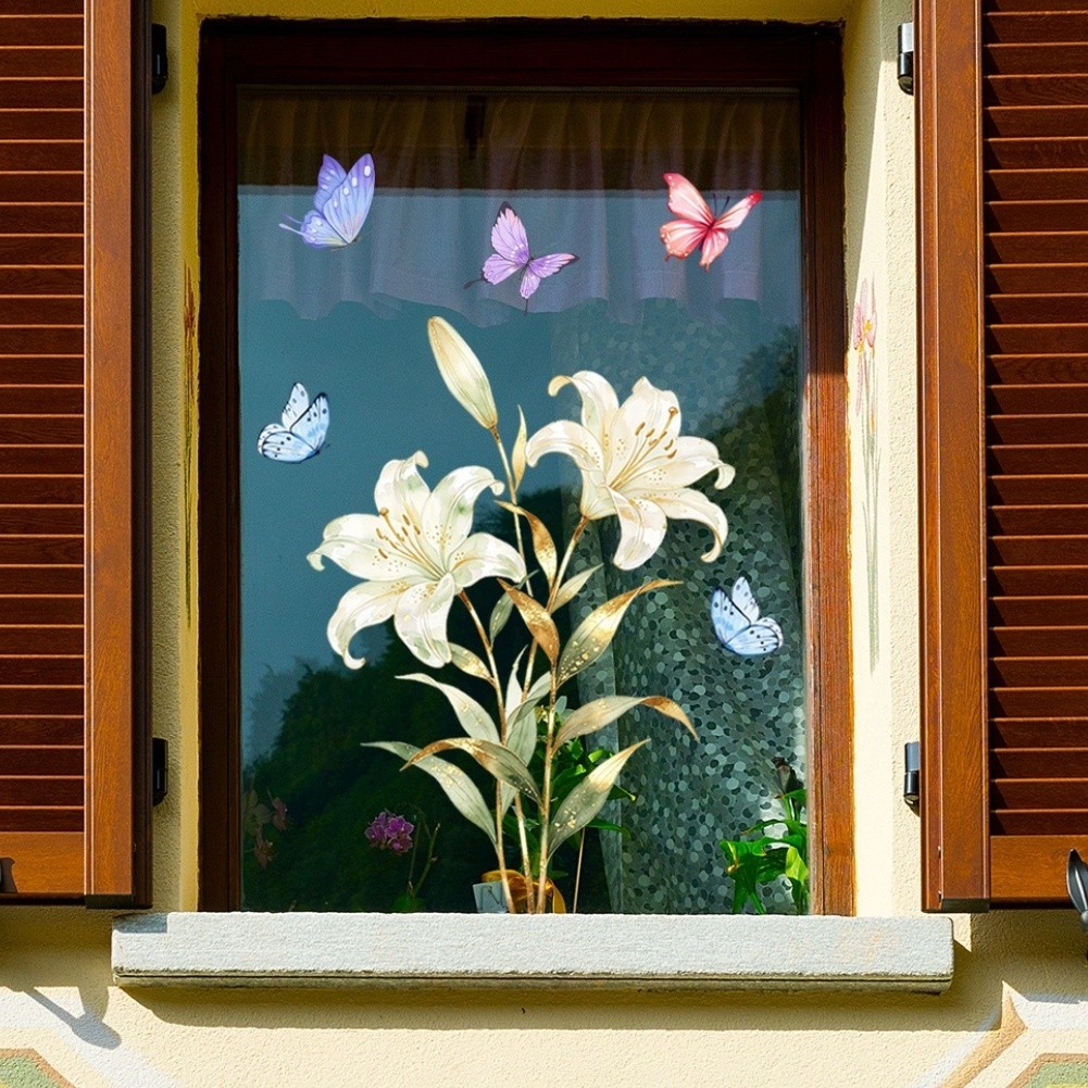 Floral Window Clings Fade-resistant PVC Vinyl Water Application Method