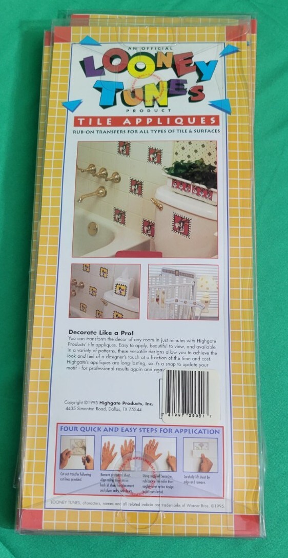LOONEY TUNES Tile Appliques Rub On Transfers Kitchen Bathroom Bugs Sylvester