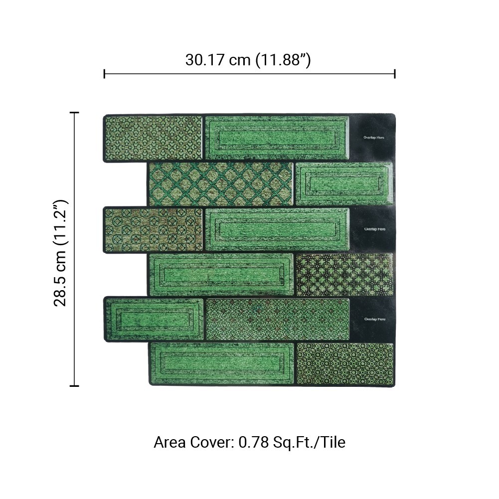 Vintage 3D PU Peel and Stick Tile | Green Subway Stick on Tile, Self Adhesive