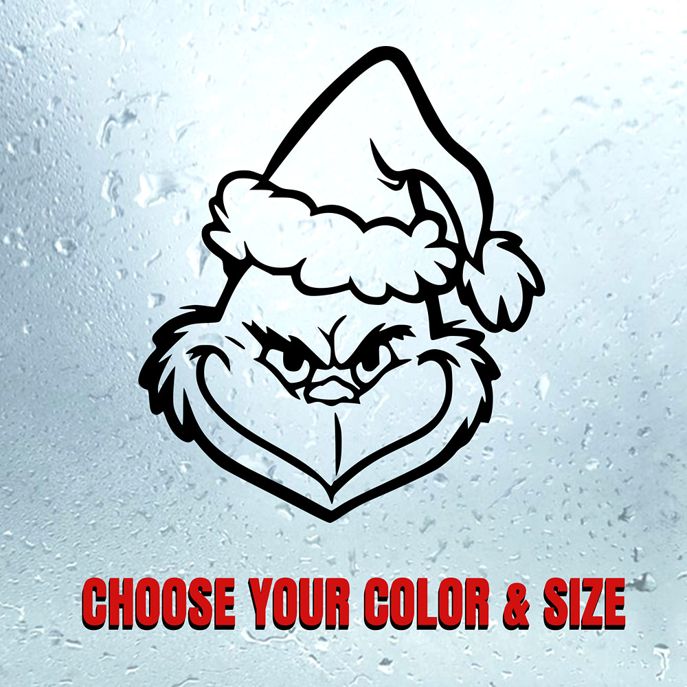 Grinch Face Christmas Sticker | Funny Holiday Vinyl Decal Car Truck Window Decor