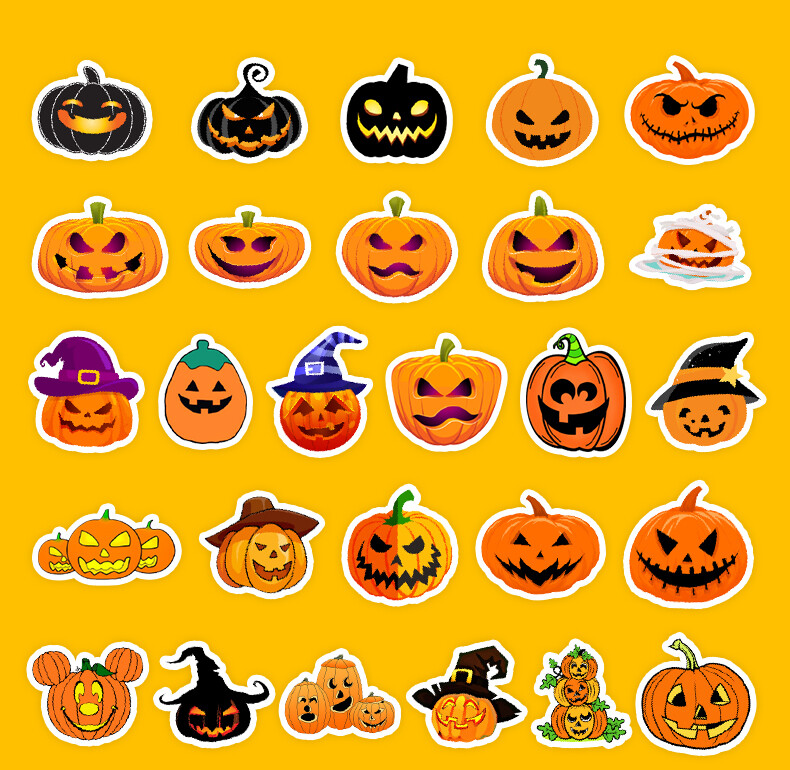 50 Pcs Stickers Halloween Pumpkin Laptop Luggage Skateboard Car Graffiti Vinyl