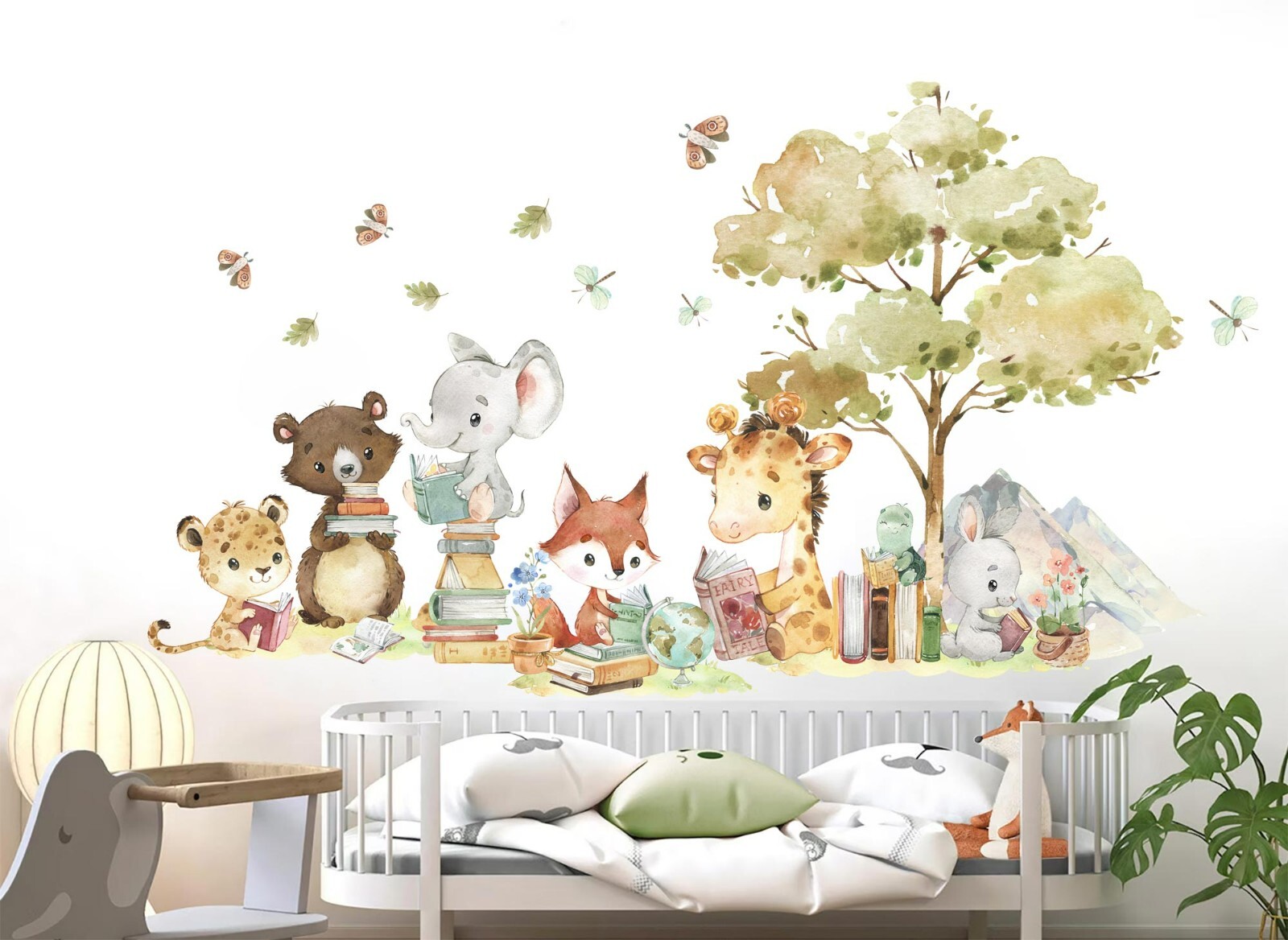 Baby Safari Animals reading and learning giraffe fox Jungle Wall Decal Sticker
