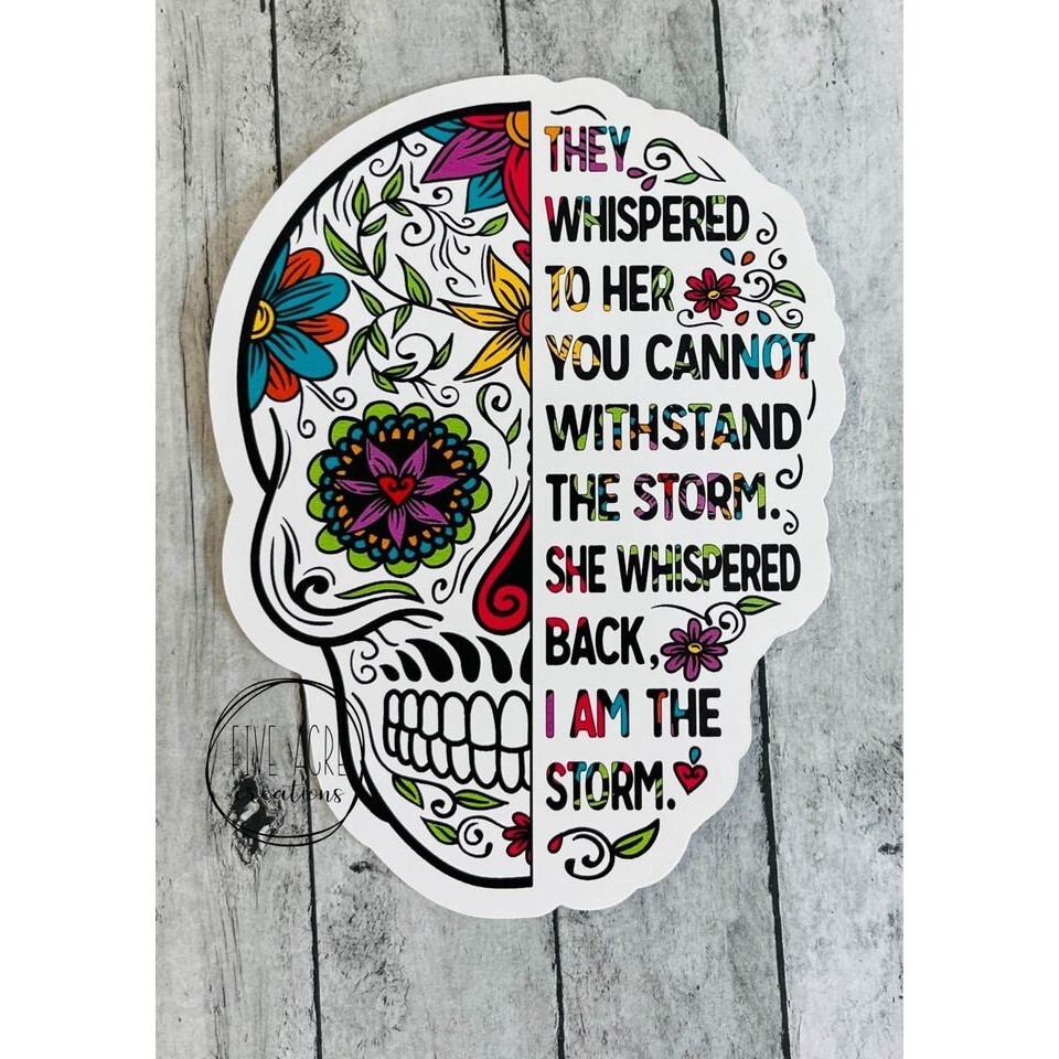 Inspirational Waterproof Weatherproof Vinyl Sticker | Skull | I Am The Storm