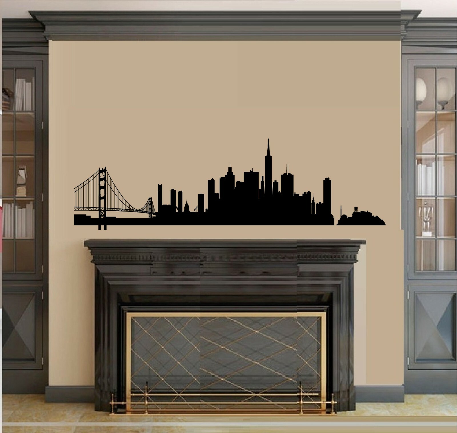 San Francisco Skyline W/Bridge and Alcatraz Vinyl Decal Home Décor 12" x 41"