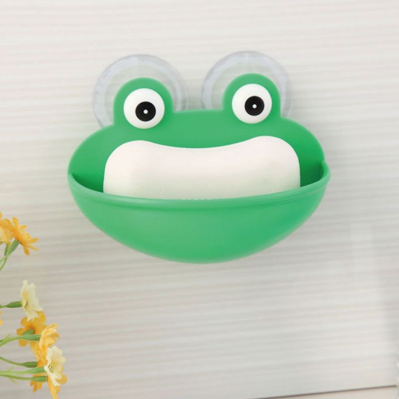 Frogs Shaped Soap Dish Holder with Suction Cups Kitchen Bathroom Soapbox for Cas