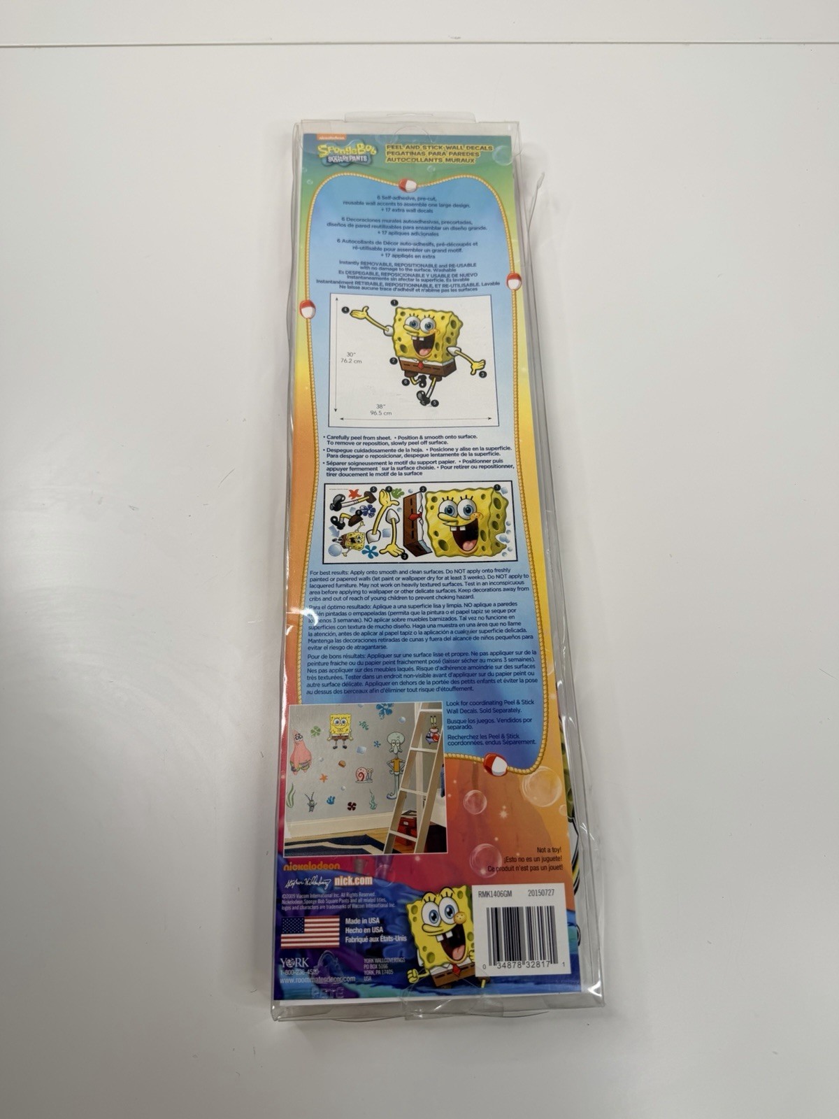 Spongebob Squarepants Peel And Stick Giant Wall Decal stickers Yellow new