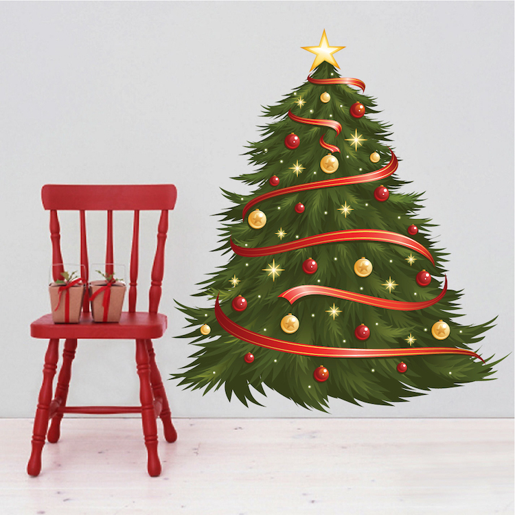 Decorated Christmas Tree Wall Decal Winter Party Decor Decorations, h74