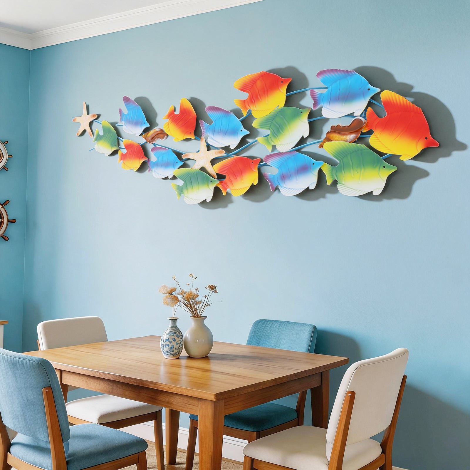 Metal Marine Fish Group Wall Decoration,ocean Decor Art F/ Living Room/bedroom