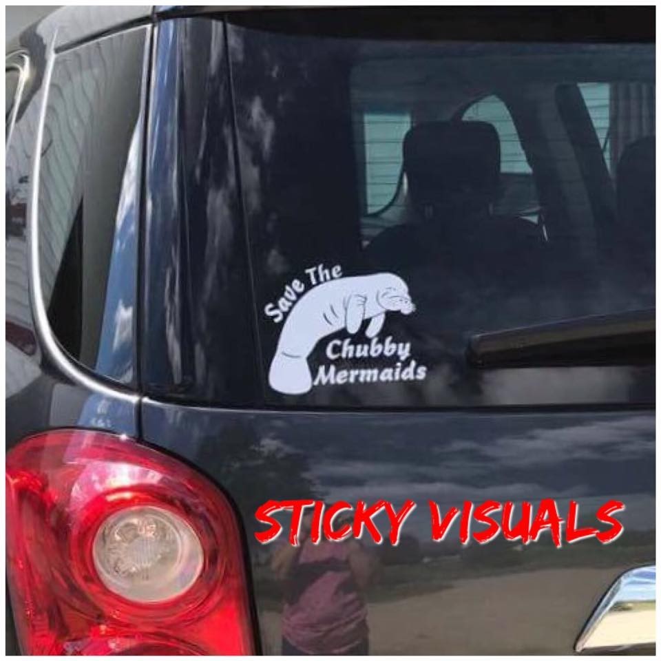 Save The Chubby Mermaids Manatee Window Decal Sticker Pick Your Color