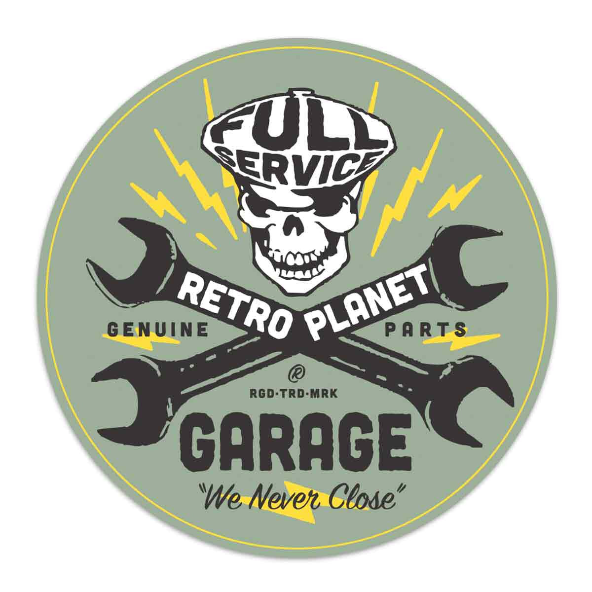 Vinyl Sticker, Die Cut Vinyl Retro Planet Garage Skull Wrenches Decal