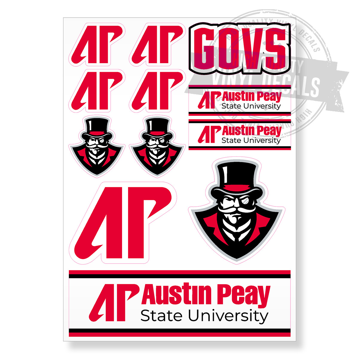 Austin Peay State University NCAA Govs A4 Printed Vinyl HQ Decal Sticker Kit New