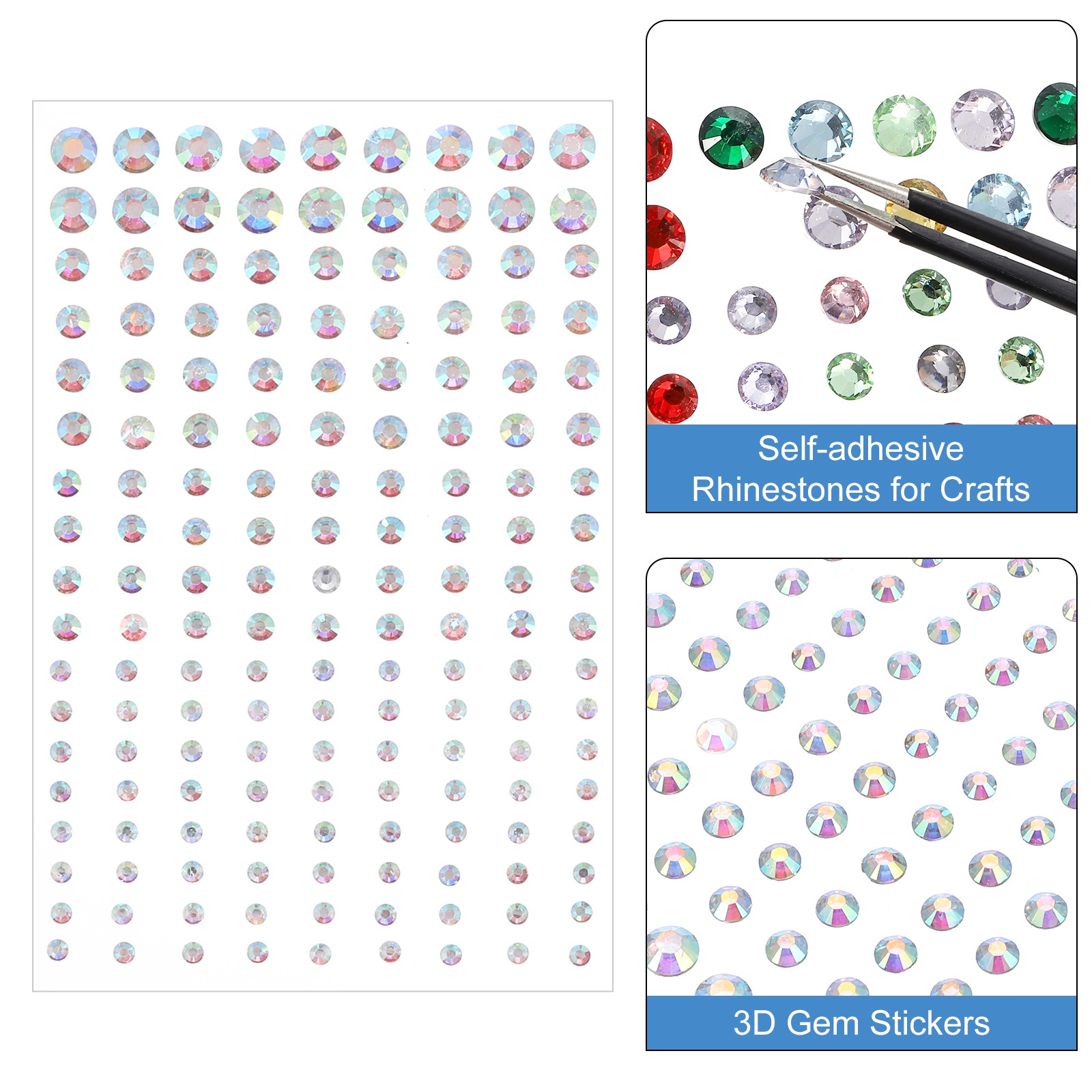 810Pcs 3/4/5/6mm Self Adhesive Rhinestone Sticker Colorful