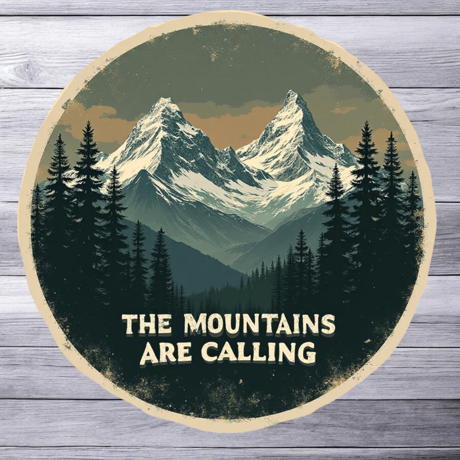 Adventure sticker vinyl decal The Mountains Are Calling nature hiking design