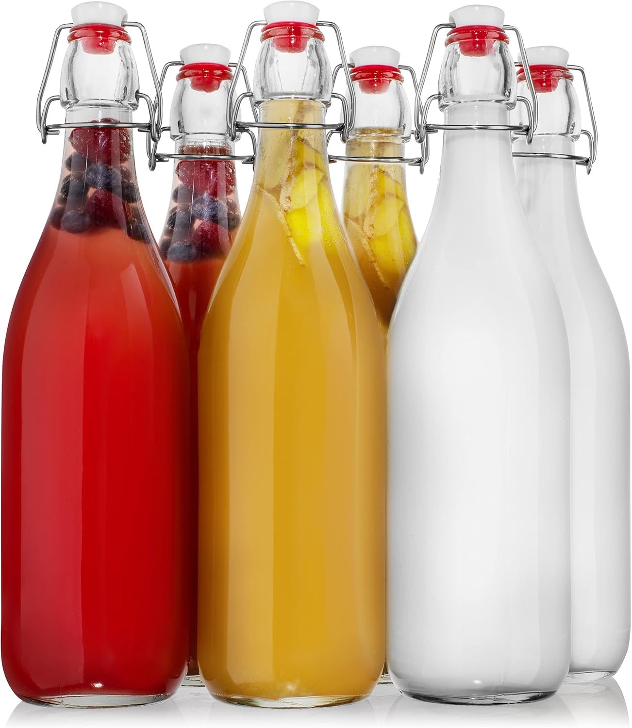 Swing Top Glass Bottles [1 Liter / 33 fl. oz.] [Pack of 6] – Flip Top Coquito Bo