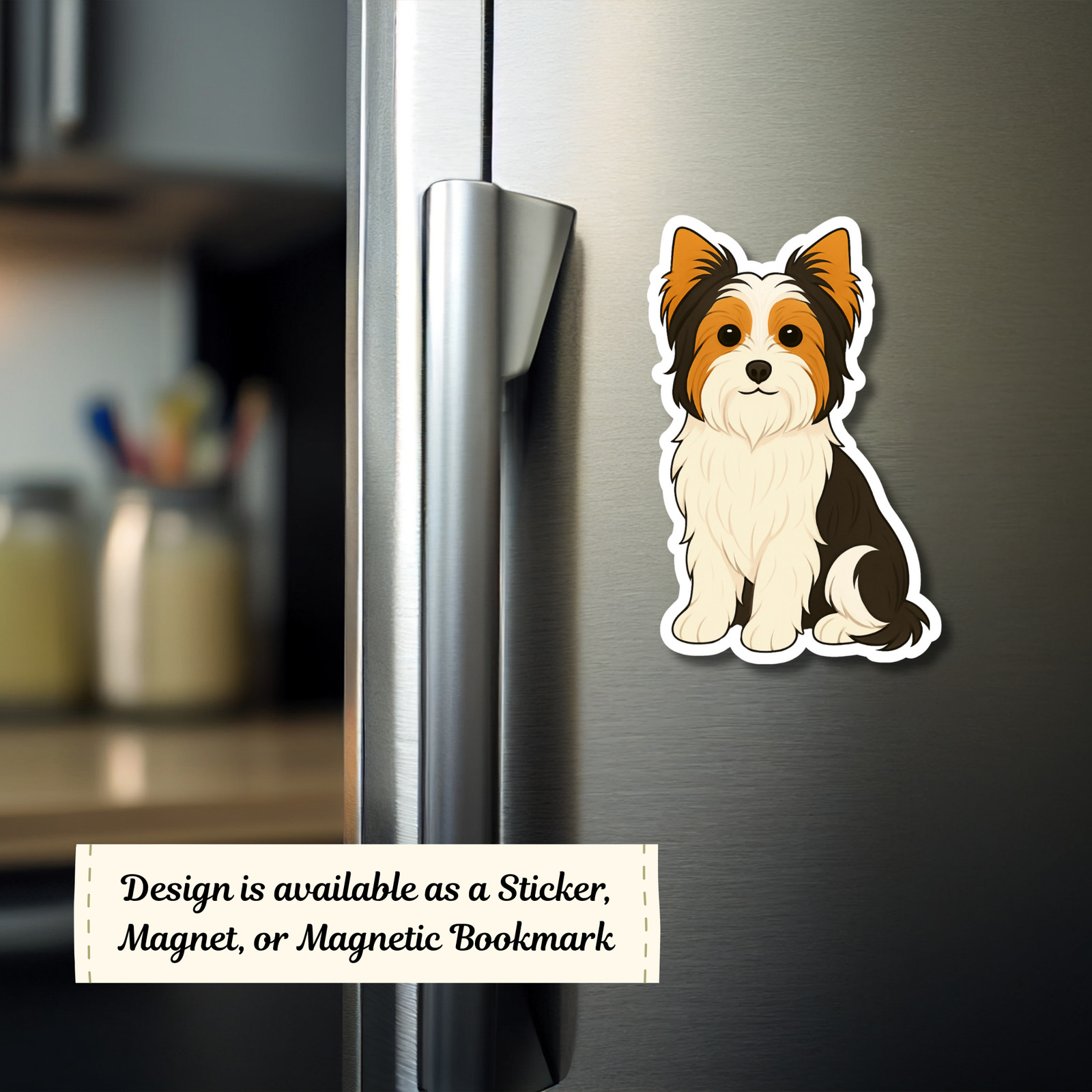 Personalized Biewer Terrier Dog Sticker Magnet Bookmark – Tri-Color
