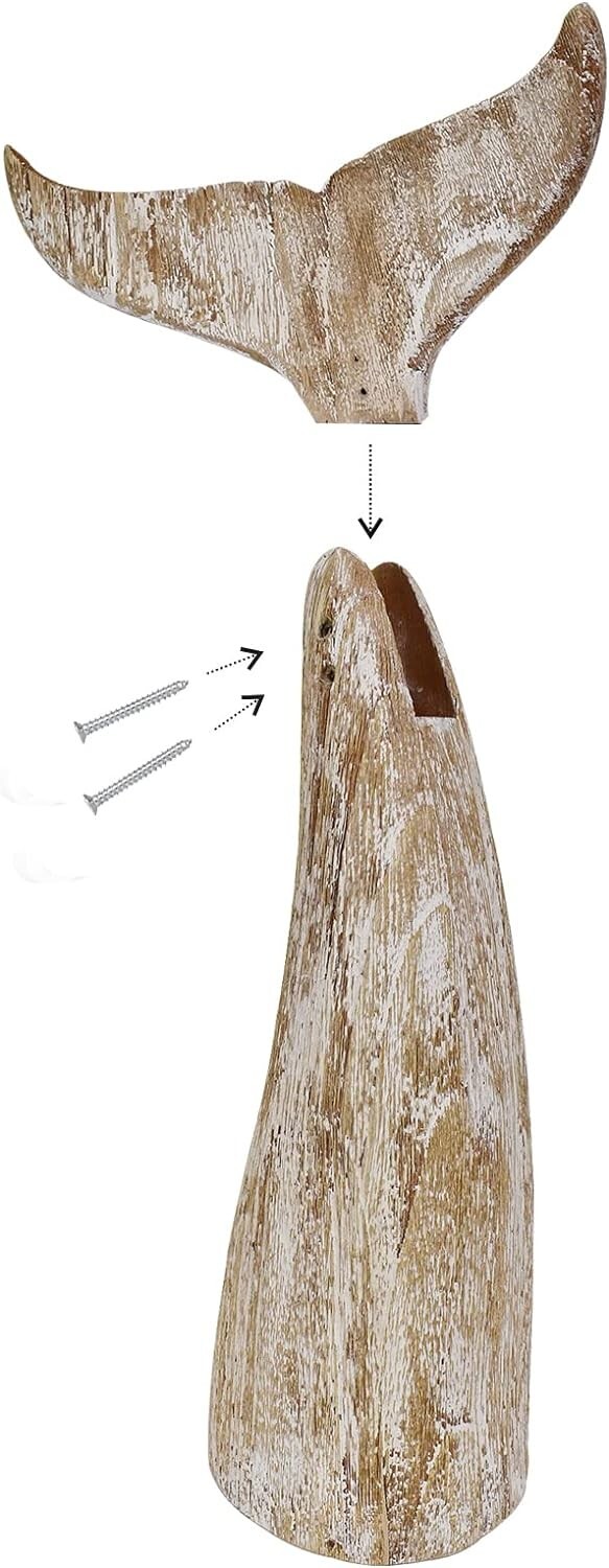Aecipl Nautical Home Decor Wood Whale Tail Tabletop Statue Decorative (19.5" H)