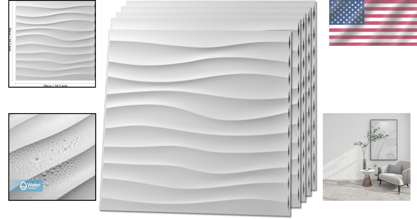12 Pack 3D Wave Design Wall Panels – White