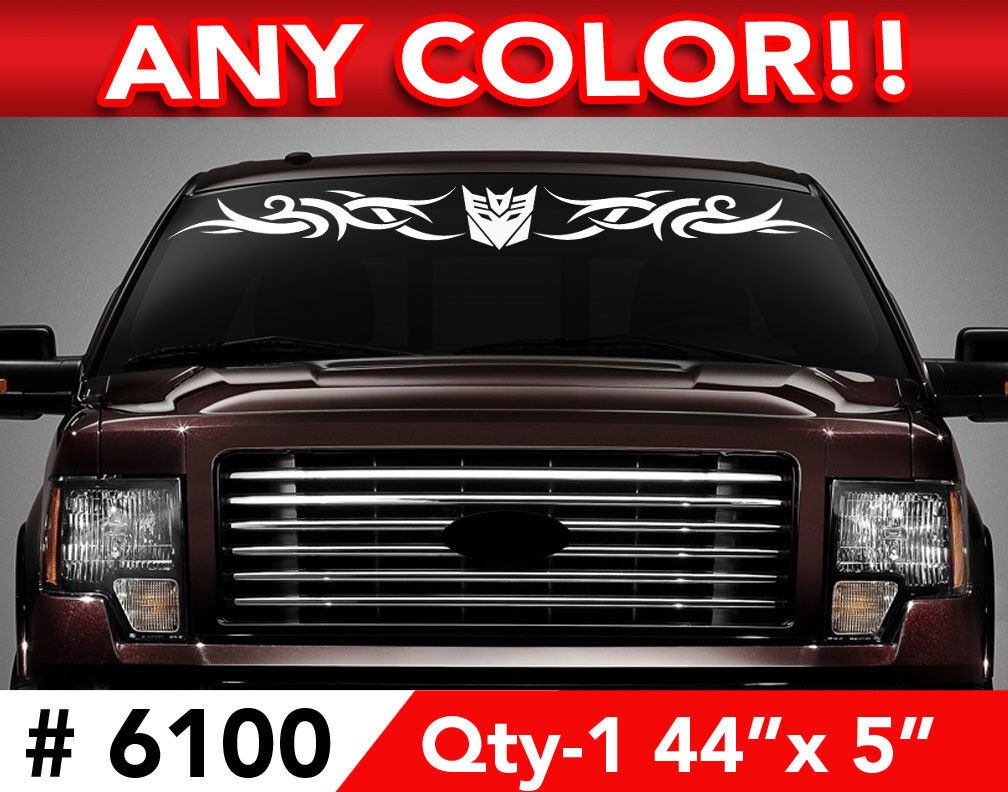 TRANSFORMERS DECEPTICON TRIBAL WINDSHIELD DECAL STICKER 44"wx5 Any 1 color