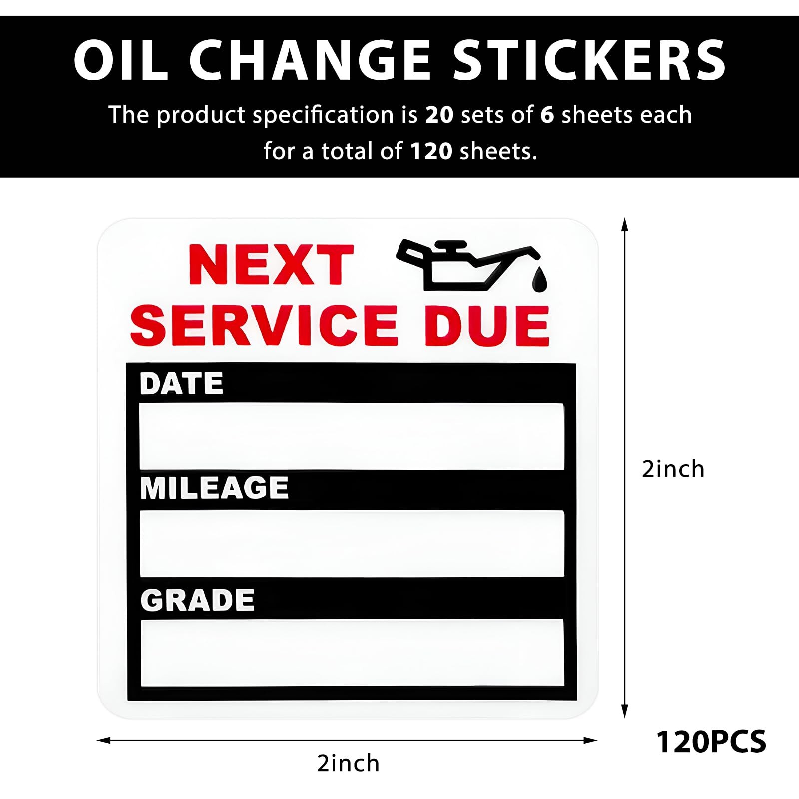 120 PCS Oil Change Stickers, 2×2 Inches Next Service Due Labels Static Cling …