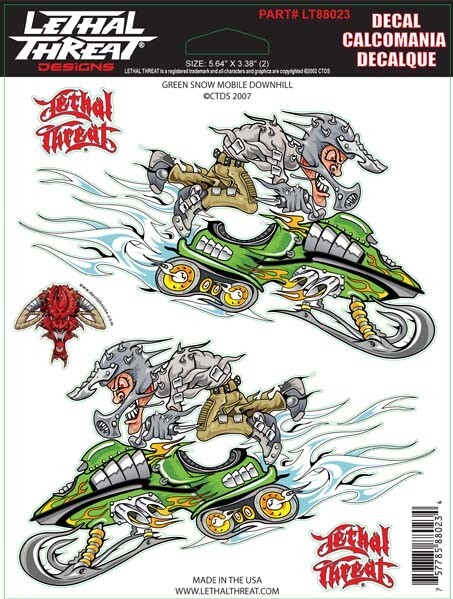 NEW LETHAL THREAT SNOWMOBILE DOWNHILL GREEN DECAL STICKER 6"x6" LT88023