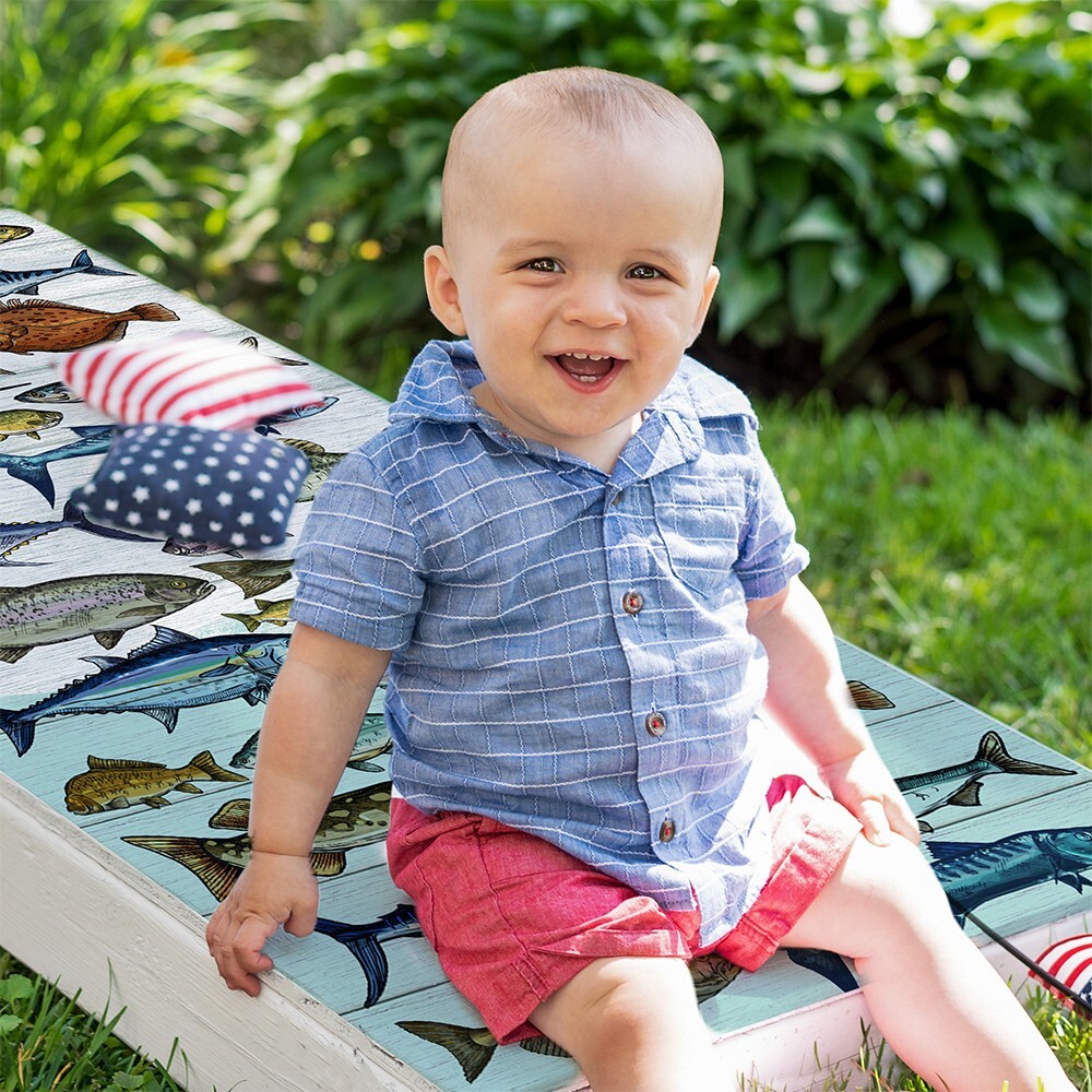 Vintage Style Game Fishing Beach Cornhole Wraps Stickers Skins Wraps for Boards