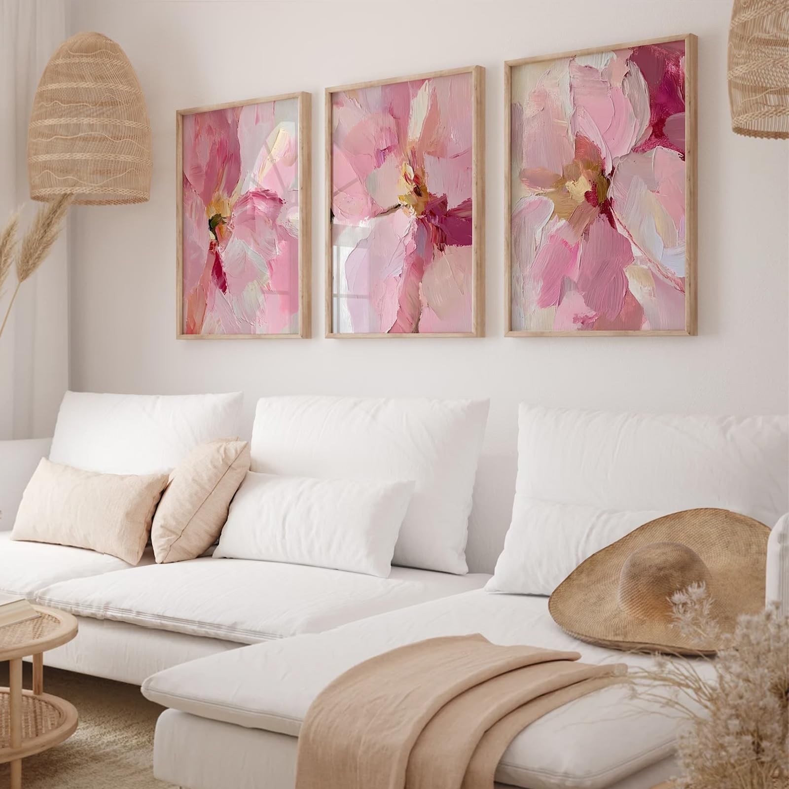 Abstract Floral Wall Art Pink Flower Canvas Pictures Modern Wall Decor Blush …