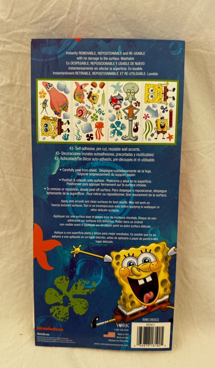 Nickelodeon SpongeBob Squarepants Peel & Stick Wall Decals NIP