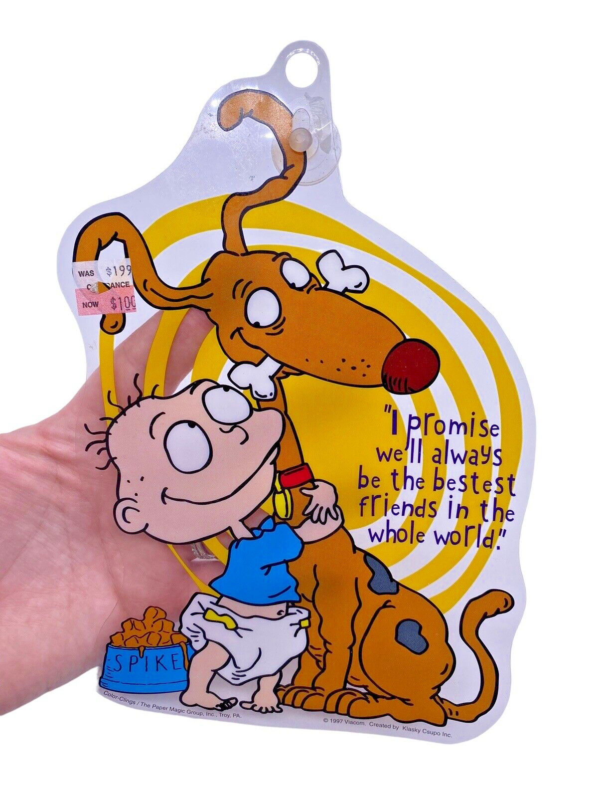 Rugrats Tommy & Spike the Dog Window Cling 90s 1997 Collectible Vintage
