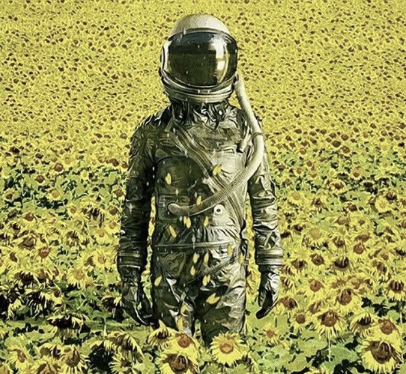 Astronaut Phone Sticker (2 inch) Sunflowers Yellow UFO Summer Grunge Weird