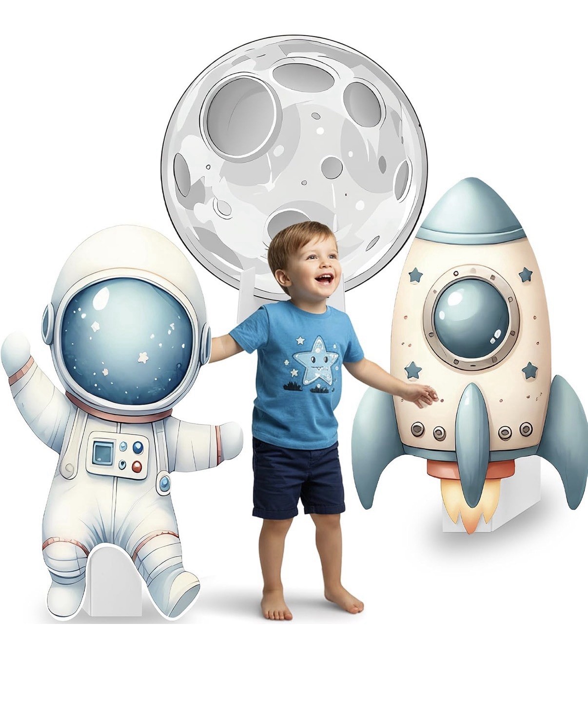 Space Astronaut Rocket Moon Wall Decal Set Kids Bedroom 25.9×15.7 Blue