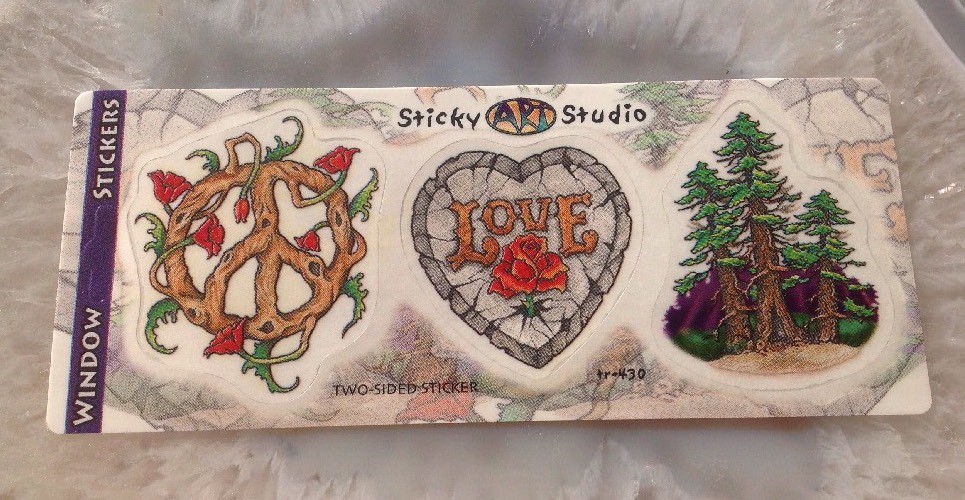 STICKER DECAL PEACE LOVE & TREES 3 SEPARATE STICKERS ROSE ORIENTAL POPPIES TR430