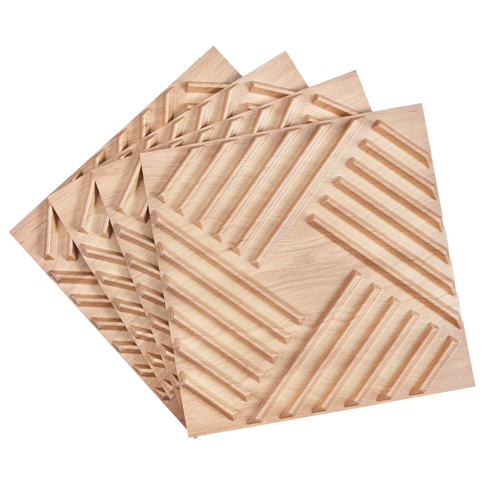 3D Wall Panels 12-Pack 19.7×19.7 in PVC 32 Sq.Ft Coverage Slat Light Wood Color