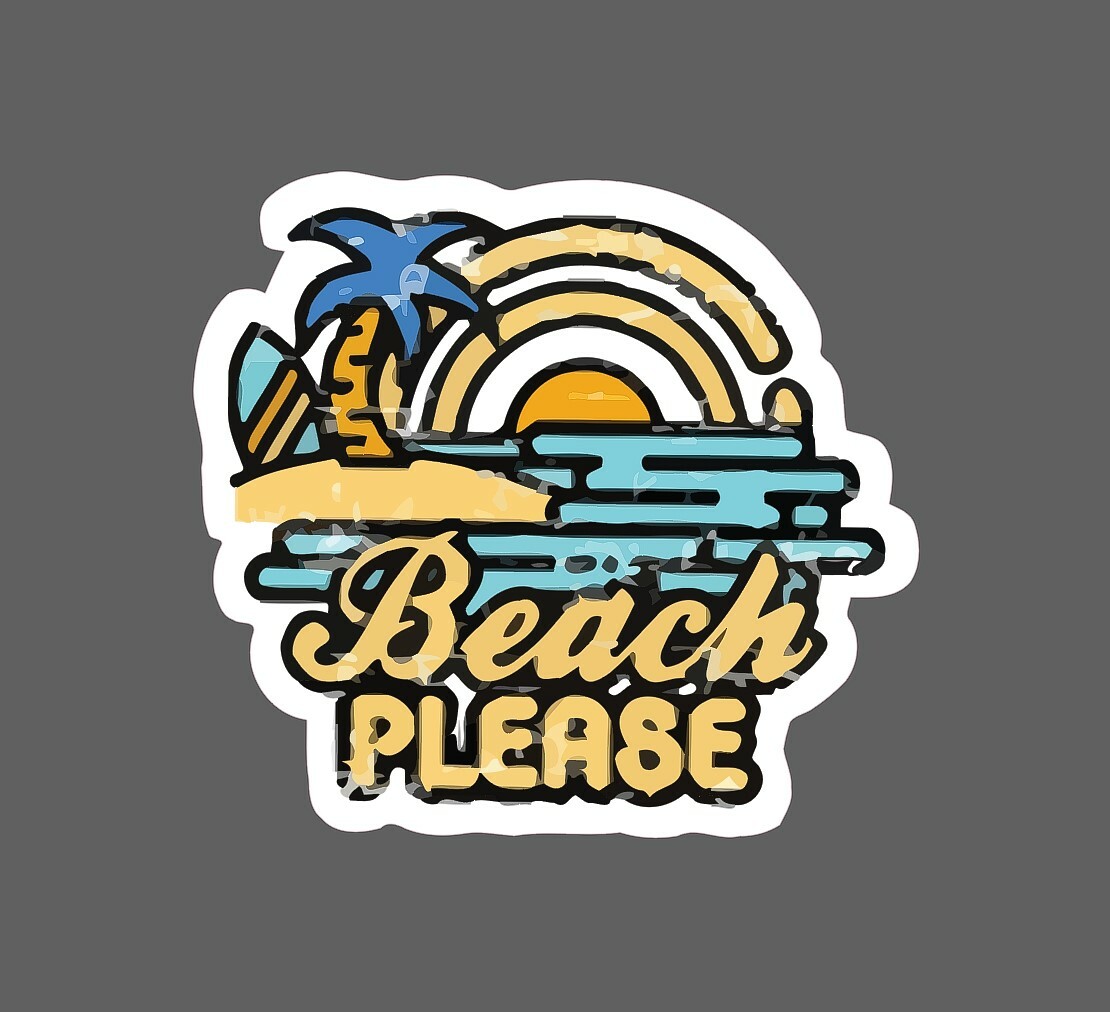 Beach Please Sticker Retro Fun Waterproof Ocean Tropical Quote Gift NEW