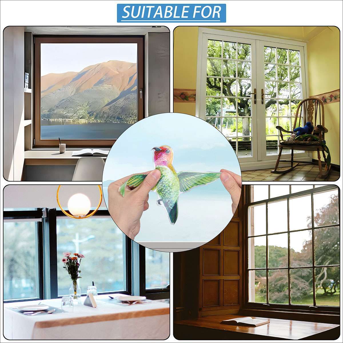 Large Anti Collision Window Decals for Bird Strikes, Stop Birds, 9 Pieces