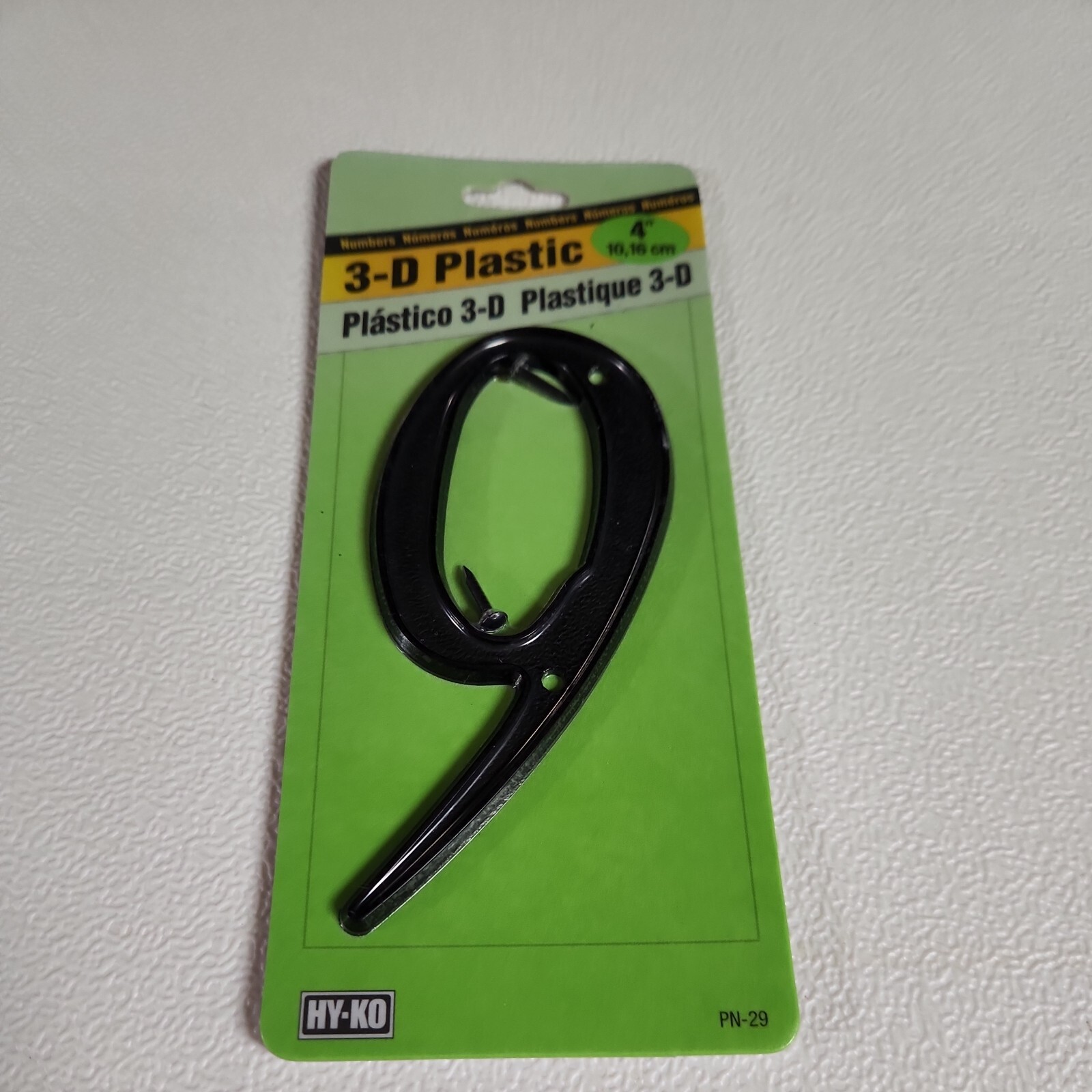 Hy-Ko 3-D Black Plastic House Number 9 Weather Resistant PN-29/9 4"