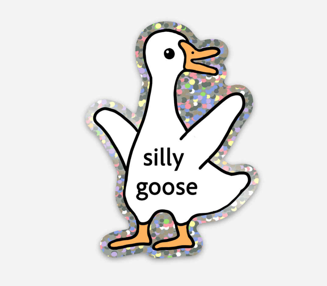 Silly Goose Cute Happy Bird Premium Vinyl Glitter Sticker 2.19" x 3"