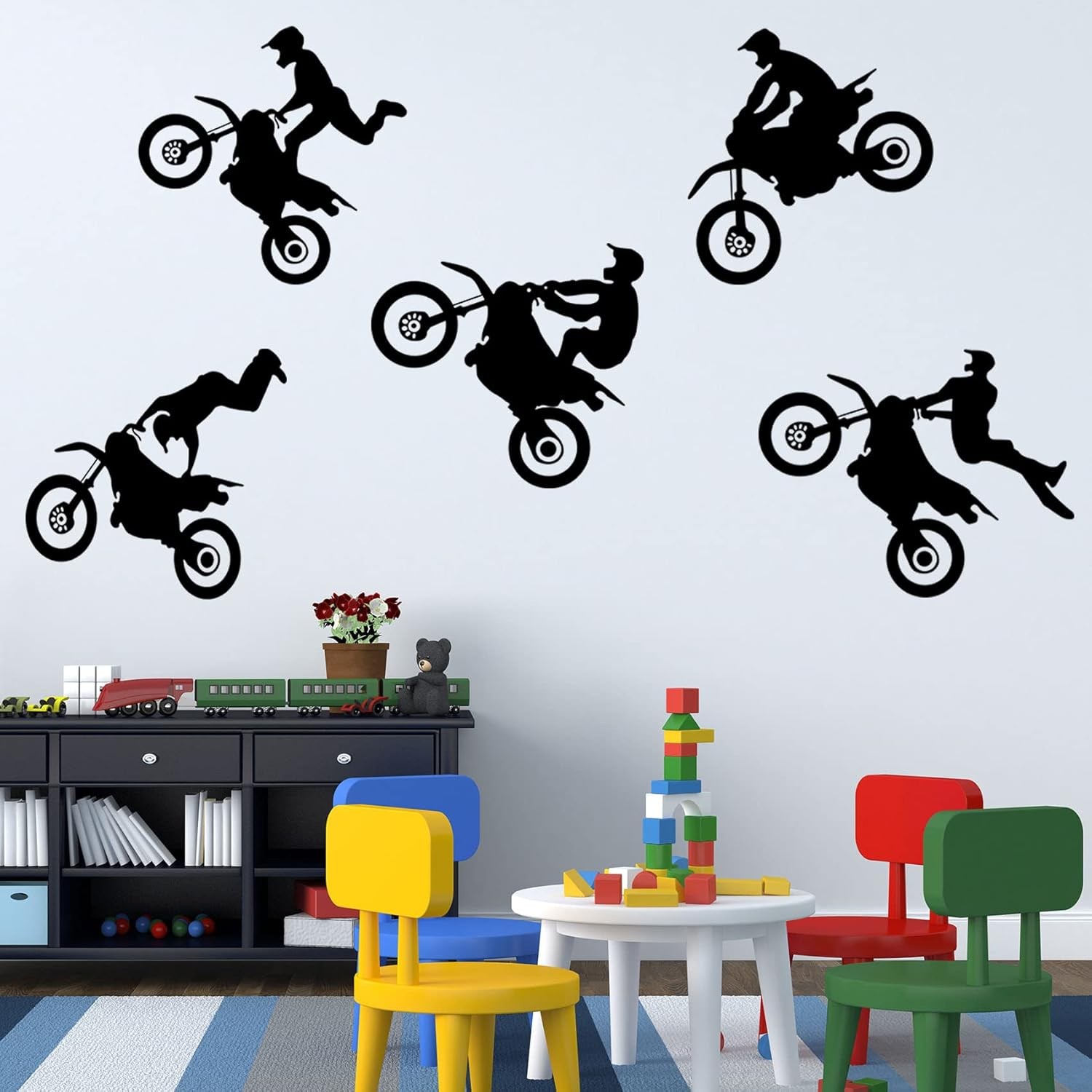 Motocross Wall Decals, Peel & Stick Dirt Bike Stickers for Bedroom, Room Decor