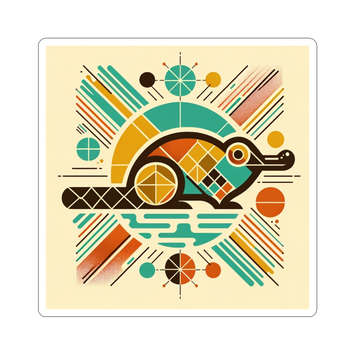 Sticker Retro Atomic Platypus Mid Century Modern Art 2×2 3×3 4×4 6×6