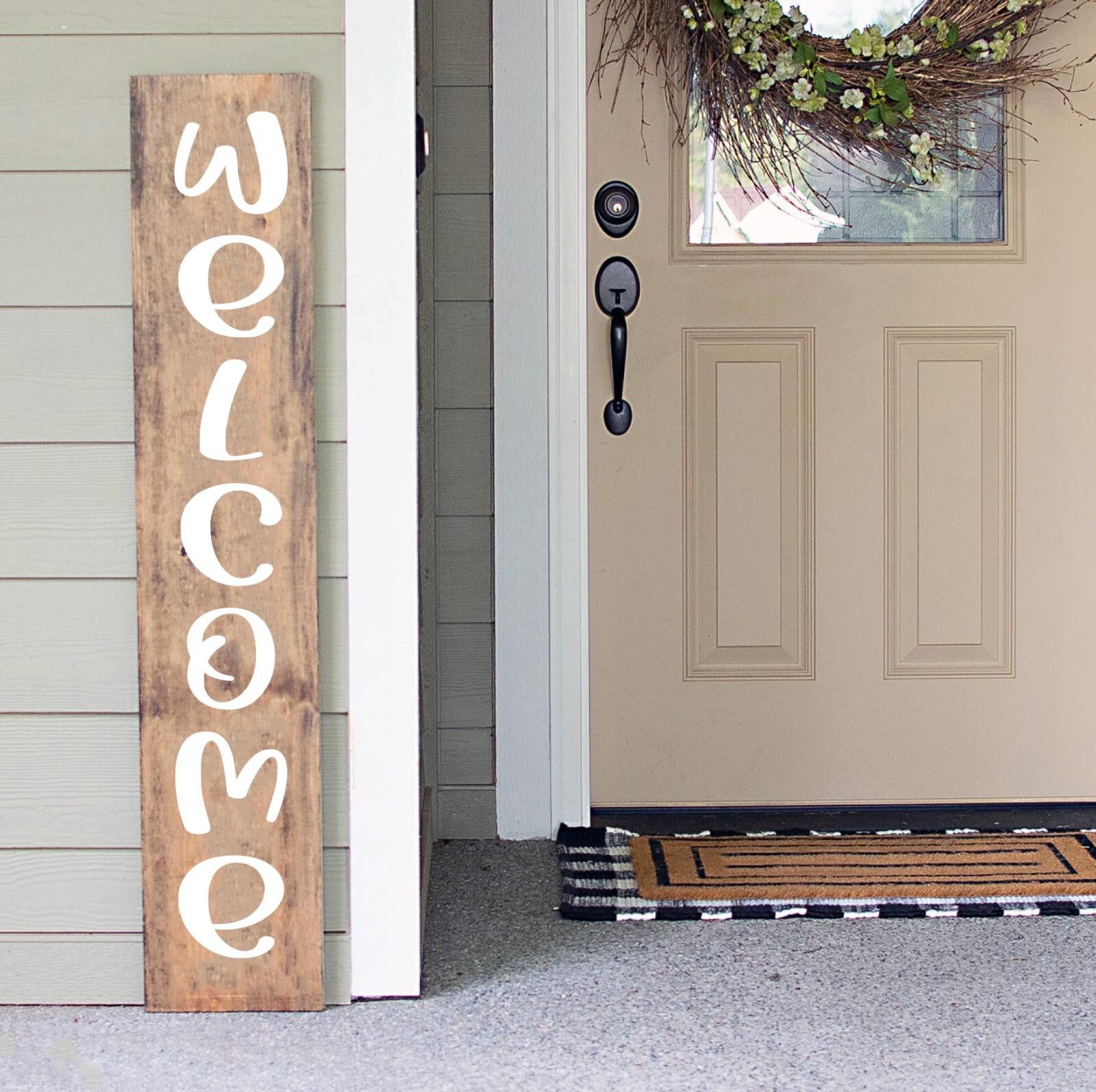 Welcome Vertical Vinyl Decal V4 – Front Porch Home – Die Cut Sticker