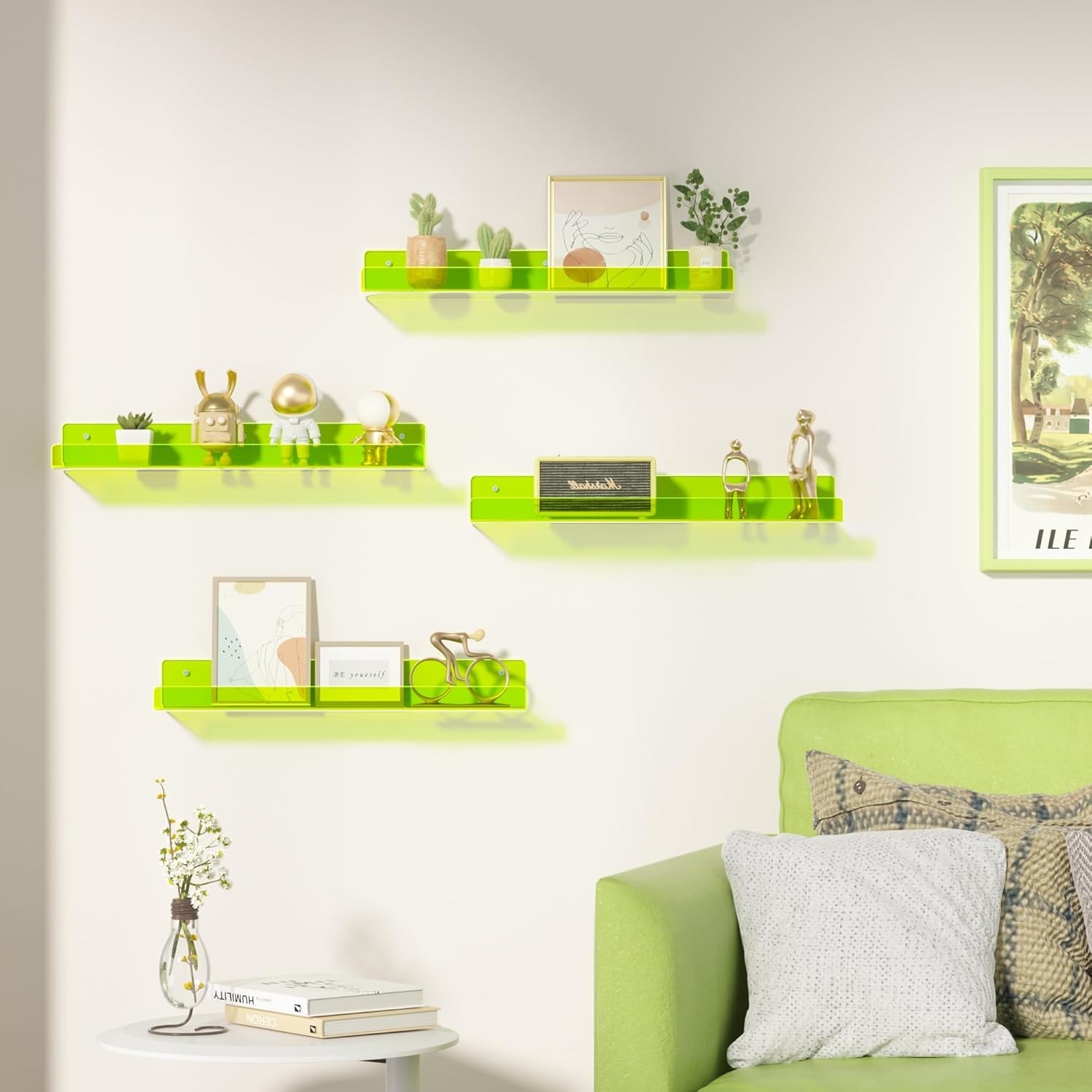 upsimples Acrylic Shelves 15 inches x 4 x 2 inches, Fluorescent Green