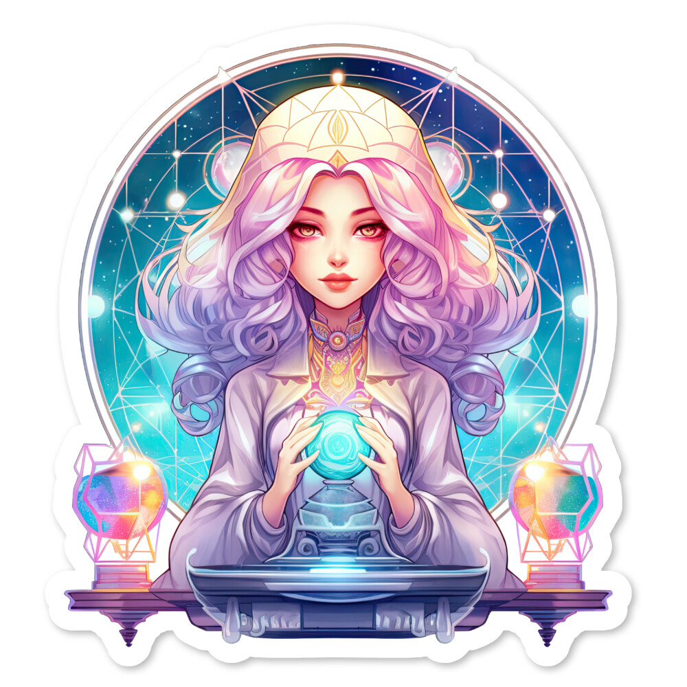 Girl and Crystal Ball Vinyl Sticker, Scrapbook, Water Bottle, Collectible