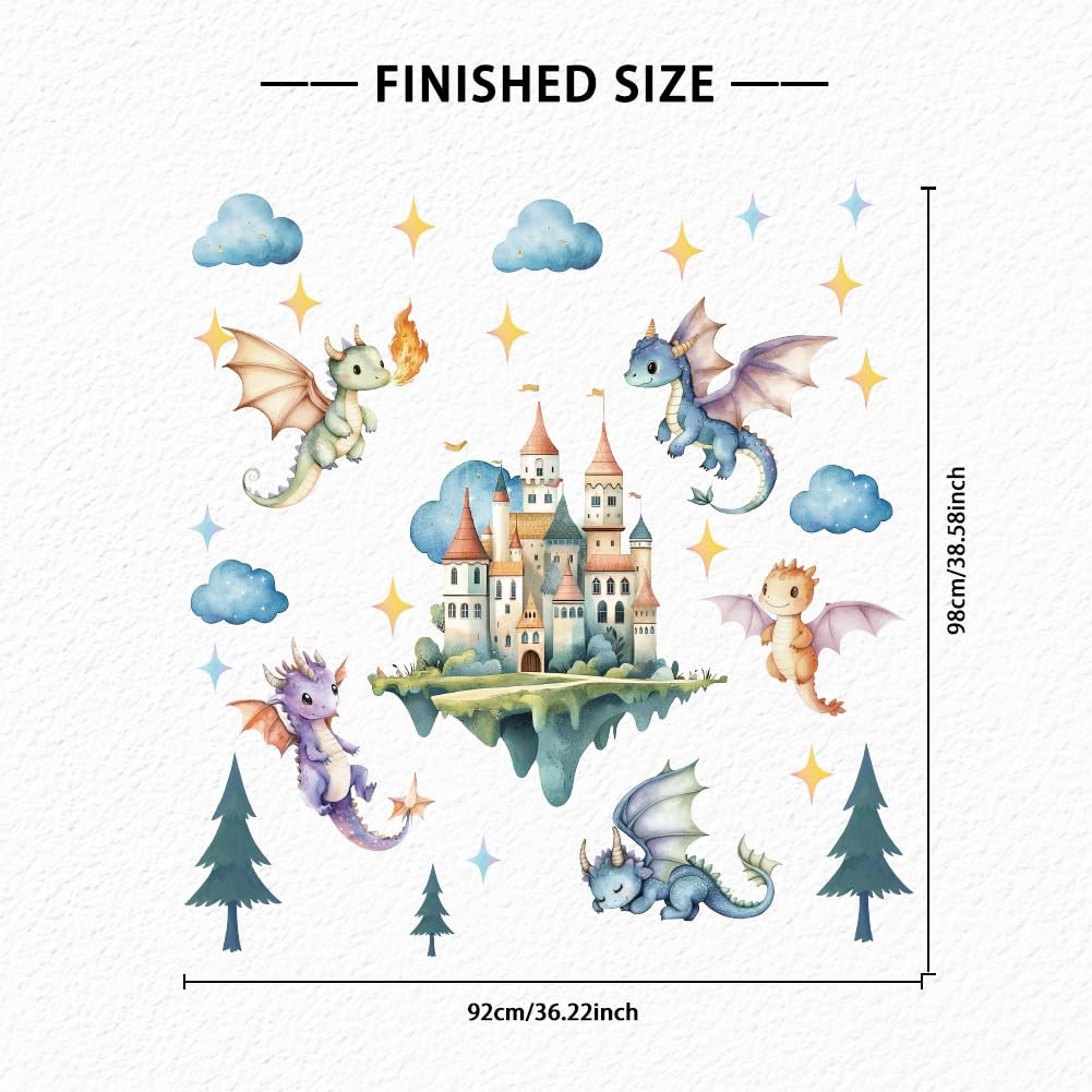 Flying Dragon Wall Sticker Cartoon Castle Wall Decal Peel and Stick Dragon Vi…