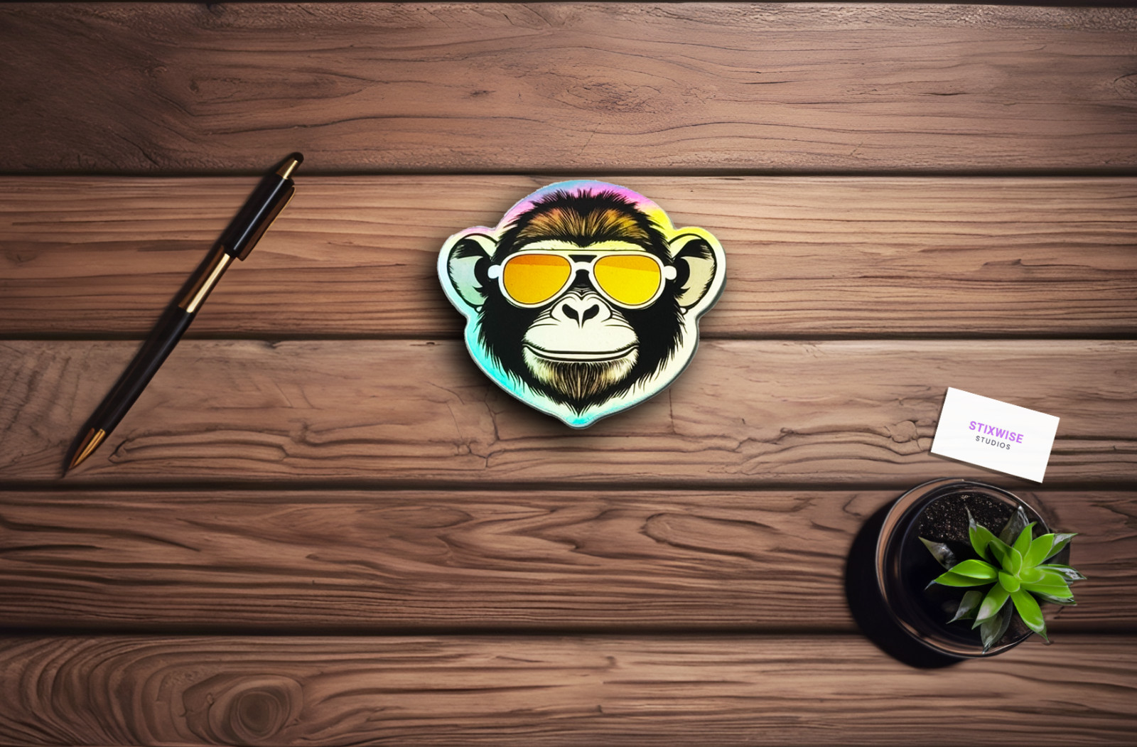 Holographic Ape with Glasses – Laminated – laptop, book, car, tumbler sticker