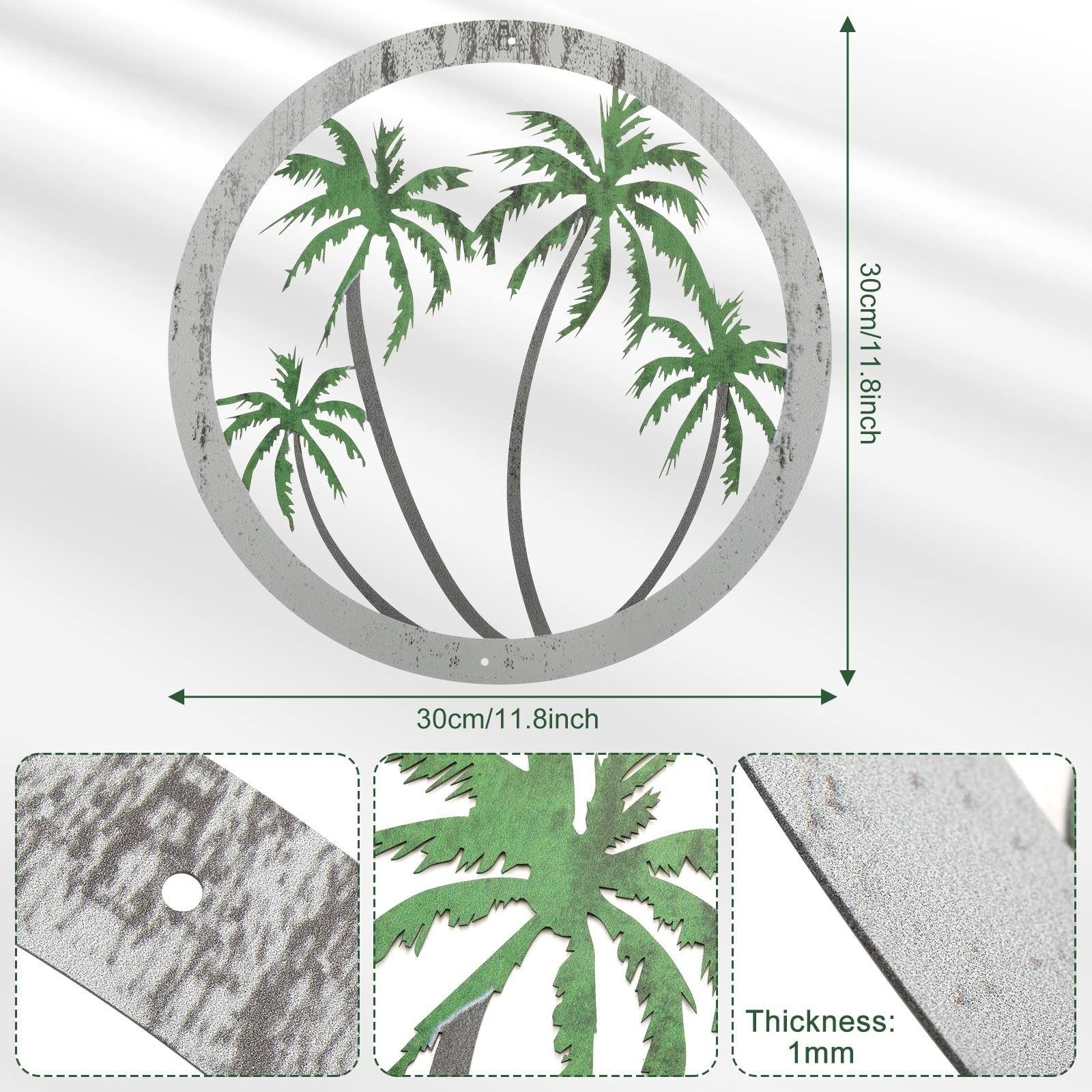 Zhengmy Metal Palm Tree Wall Art Decor Outdoor Plaque 11.8" Tropical Coastal…