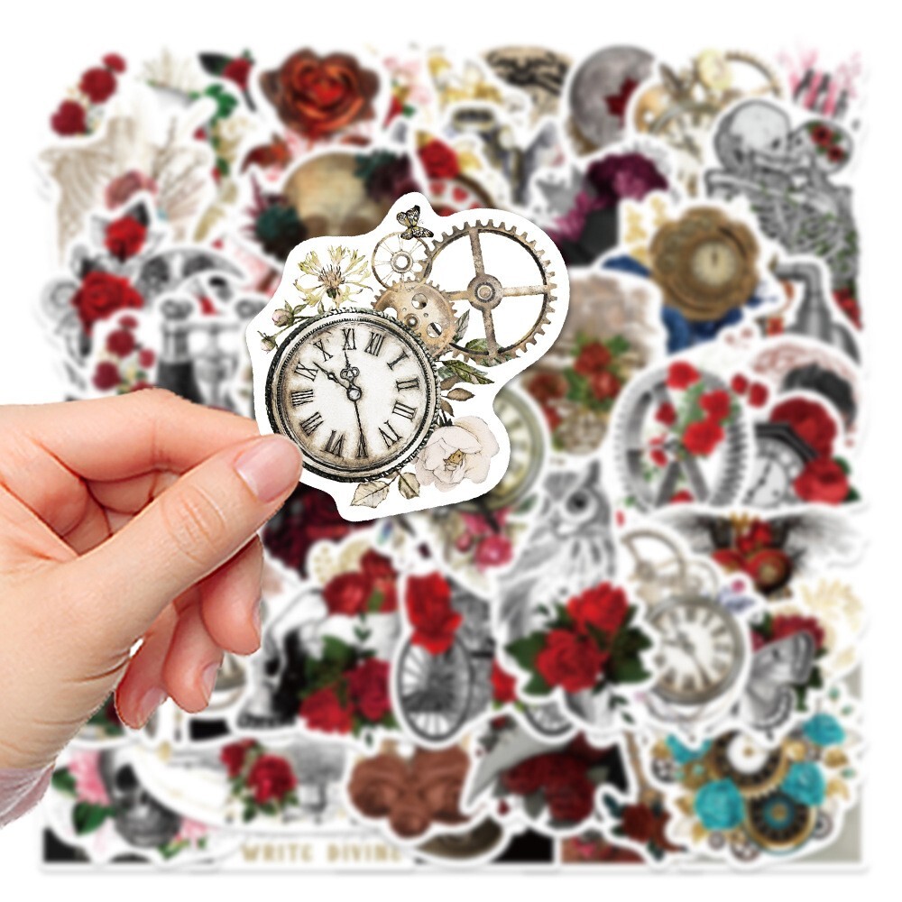 50pcs RETRO ROSE Vintage Stickers, Aesthetic Clock Furniture Owl Flowers, #222