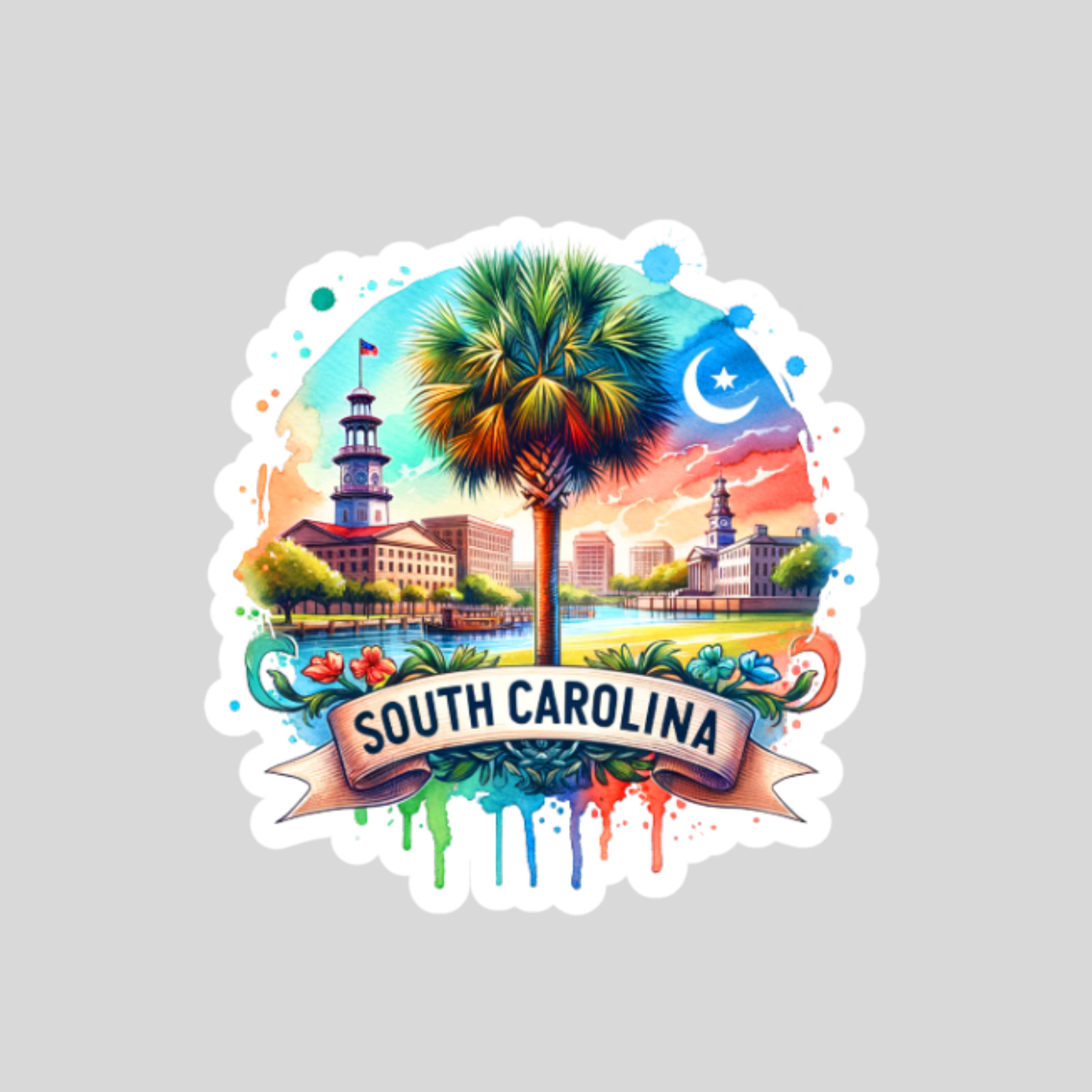 South Carolina Sticker Vinyl Decal Palmetto Tree Charleston Scenic Travel
