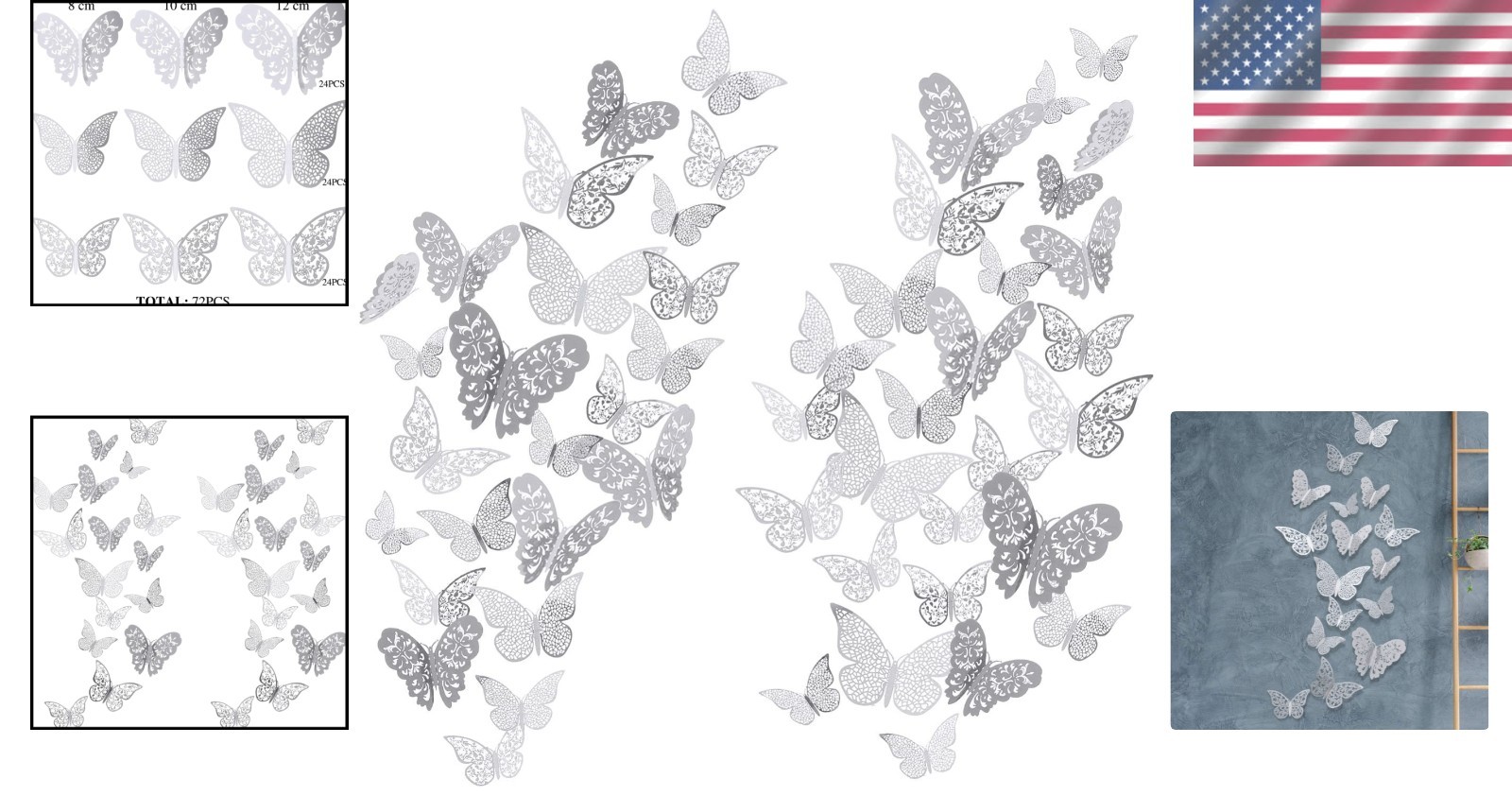 Stunning Silver 3D Butterfly Wall Decals – 72 Decorative Pieces for All Spaces