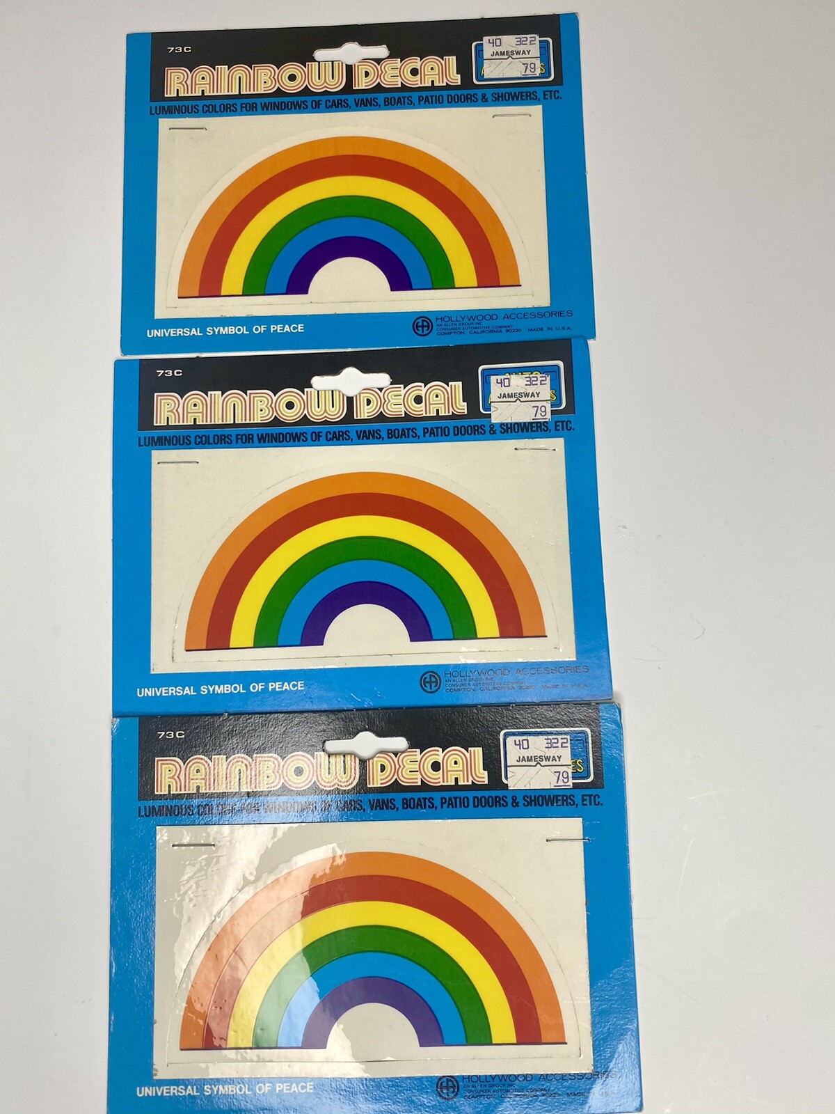 3Pc Vintage 80’s / 90’s Big Rainbow Window Mirror Decals Stickers Decoration Lot